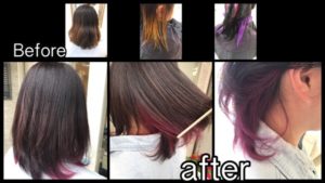 ボブに似合うピンクのインナーカラーと濃厚バイオレットカラー【ちかさん】の髪