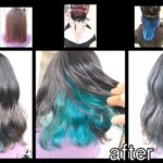 大阪でターコイズブルーのインナーカラーがお洒落なデザインカラー【かえでさん】の髪
