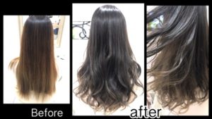 透明感のある本田の新色ミルグレージュのグラデーションカラー【ももこさん】の髪