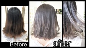 大阪で新色のスモークグレージュで赤味の少ないトーンアップ【みすぎさん】の髪