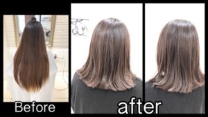 切りっぱなしボブと透明感のあるモノトーングレージュ【ひろみさん】の髪