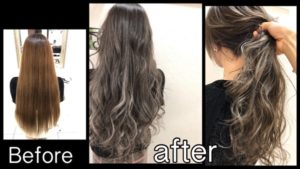 大阪でインナーカラーホワイトとスモークミルクグレージュの外国人風カラー【はるかさん】の髪