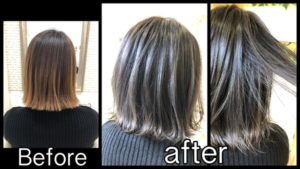 大阪でハイライトの土台から染めるスモークミルクグレージュ【けいこさん】の髪