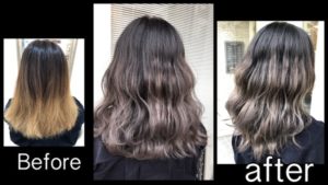 毛先を白っぽく見せるスモークミルクグレージュのグラデーションカラー【ゆいさん】の髪