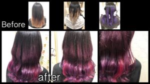 大阪でパープルとレッドのグラデーションカラーがお洒落すぎるデザインカラー【みよしさん】の髪