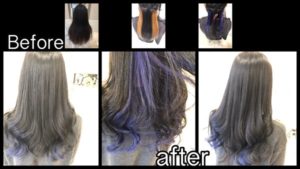 大阪でネイビーのインナーカラーがお洒落な外国人風カラー【ななさん】の髪