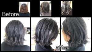 大阪でハイライトを入れた透明感のあるスモークアッシュと外国人風カラー【あやのさん】の髪