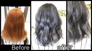 大阪でブリーチベースからの濃厚なバイオレットグレーが赤味抹殺お洒落外国人風カラー【くみかさん】の髪