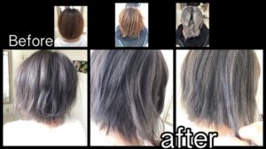 大阪でアールブリーチからの濃厚グレージュのナチュラルグラデーションカラー【まゆみさん】の髪