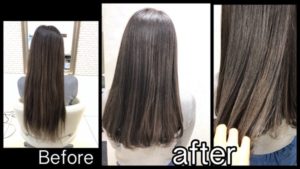 バッサリロブにカットからのスモークミルクグレージュの外国人風カラー【ようこさん】の髪