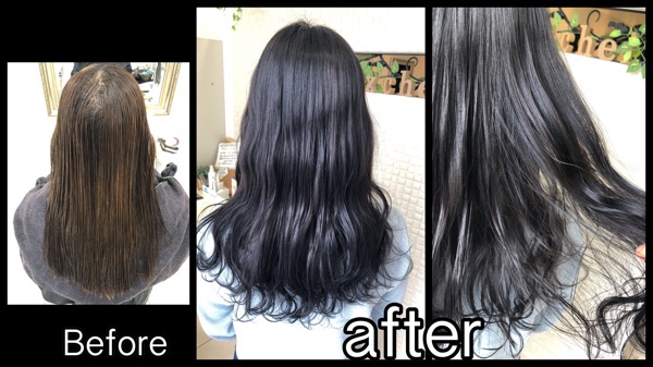 関西で実習にも有効な透明感のある黒髪は青黒染めで決まり！【まゆめさん】の髪