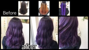 関西でベルベットバイオレットとラブパワーパープルを混ぜたデザインカラーがお洒落【まなみさん】の髪