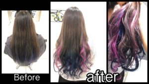 サクラ色のピンクのインナーカラーとブルーのインナーカラー【ちづるさん】の髪