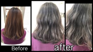 関西で赤味が強くてなかなかグレーに染まらない方必見の本田流外国人風グレージュ【かおりさん】の髪