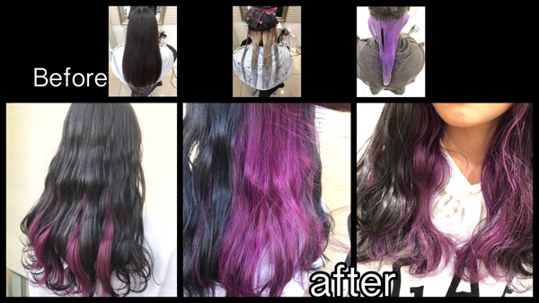関西で黒髪 ピンクパープルのインナーカラーは２回色味をのせると長持ちする ななみさん の髪