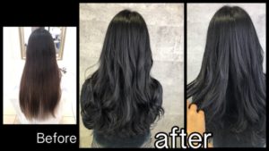 大阪で黒髪にしたい方必見の赤味の少ない濃厚黒染めカラー【みづきさん】の髪