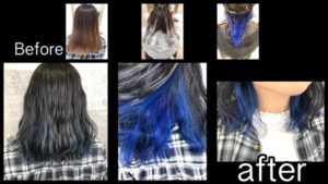 関西で青のインナーカラーと濃厚ブルーアッシュなお洒落カラー【きょうこさん】の髪