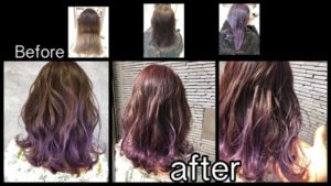 ピンクバイオレットのパープルガーネットのダブルカラーでお洒落な外国人風カラーに!【はなみさん】の髪