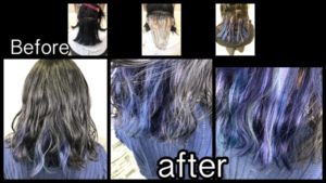 大阪でブルー、ラベンダー、バイオレット、ホワイトのインナーカラーが可愛すぎた！【あこさん】の髪