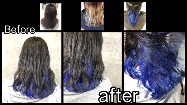 関西で鮮やかなブルーのインナーカラーを再現する方法【まゆみさん】の髪