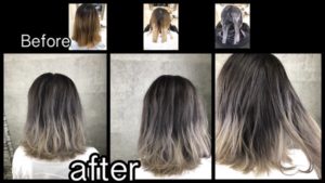 大阪でホワイトグラデーションにする為の積み重ねるブリーチ【さゆみさん】の髪