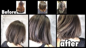 バッサリカットからのアールブリーチハイライトでつくるお洒落なバイオレットアッシュ【さおりさん】の髪