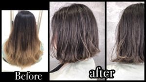 切りっぱなしボブにバッサリカットに合うハイライトを活かしたミルクグレージュ【ゆいさん】の髪