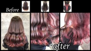 大阪で派手すぎないインナーカラーレッドとピンクベージュの外国人風カラー【みずほさん】の髪