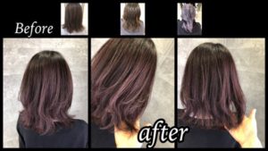 大阪で白髪を染めながらアールハイライトで再現するお洒落ボルドーカラー【なおこさん】の髪