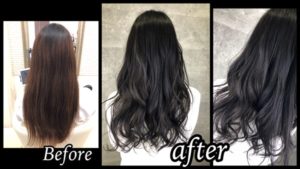 赤味のない濃厚なスモークベージュで透明感のあるお洒落な暗髪【わかなさん】の髪