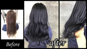 ブルーやバイオレットのみで黒髪に近い濃厚カラーがお洒落【くるみさん】の髪