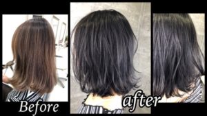 グラデーションベースに濃厚なシルバーグレーの透け透けカラー【まゆさん】の髪