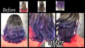 大阪でピンクパープルとラベンダーとブルーのグラデーションカラーが可愛い！【まほさん】の髪