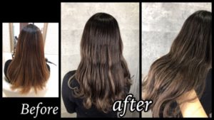 大阪てスモークミルクグレージュのグラデーションカラーで外国人風カラーに！【ななみさん】の髪