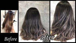 ブリーチベースの土台からスモークミルクグレージュのナチュラルグラデーションカラー【ゆきこさん】の髪