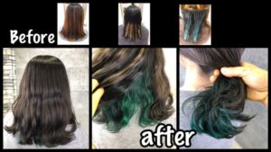 大阪でインナーカラー|まとめた時に分からないくらいグリーンをさり気なく【まりさん】の髪