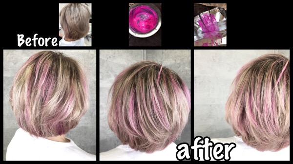 白髪を染めながらピンクのハイライトでお洒落すぎるデザインカラー【えりこさん】の髪