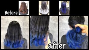 大阪で毛先に２回アールブリーチのブルーデザインカラーがお洒落【あけみさん】の髪