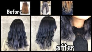 大阪で濃厚ネイビーとインナーカラーシルバーの外国人風カラー【きょうこさん】の髪