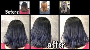 大阪でブルーカラーを染めるアールブリーチとブルーの組み合わせお洒落カラー【さちこさん】の髪