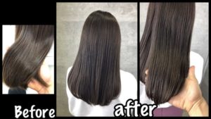 赤味抹殺セピアグレージュを艶ピカアールカラーで表現！【しおりさん】の髪