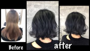 大阪で黒染めに見えない青黒染めがお洒落な黒髪になれる方法！【さやさん】の髪