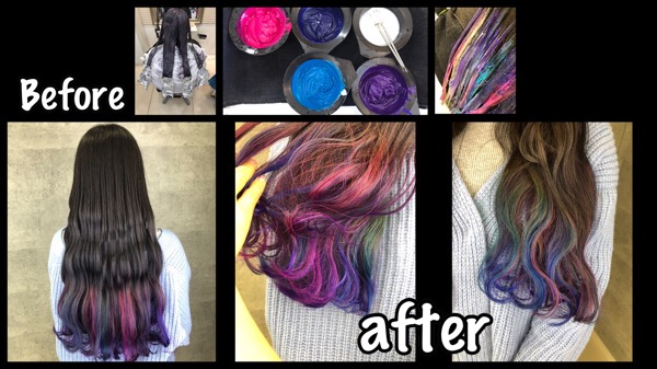 大阪でマーメイドユニコーンカラーをグラデーションベースで再現する方法！【ほのかさん】の髪