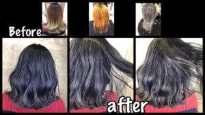 大阪で退色しても赤味の出ない濃厚なブルーバイオレットの外国人風カラー【さちこさん】の髪