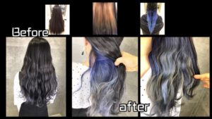 大阪でマニックパニックを使ったブルーホワイトのグラデーションインナーカラー【りささん】の髪