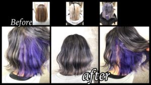 大阪でラベンダーのインナーカラーとシルバーグレーのグラデーションが綺麗すぎた！【さりあさん】の髪