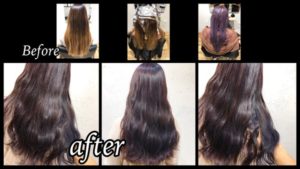 大阪梅田でハイライトからのピンクグレーのグラデーションカラーが透明感抜群！【りえさん】の髪