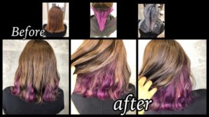 大阪豊中で白髪をぼかしながら赤味のない透明感抜群のミルクティーカラーとさり気ないインナーカラーピンク【ちはるさん】の髪