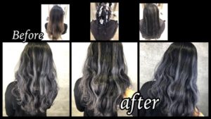 大阪豊中で白髪を染めながらハイライトと濃厚グレーのお洒落な外国人風カラーが大人気！【りえさん】の髪