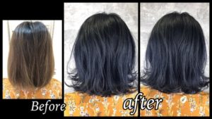 大阪で超濃厚なネイビーでブルーブラックに染めたら綺麗すぎた！【さやさん】の髪